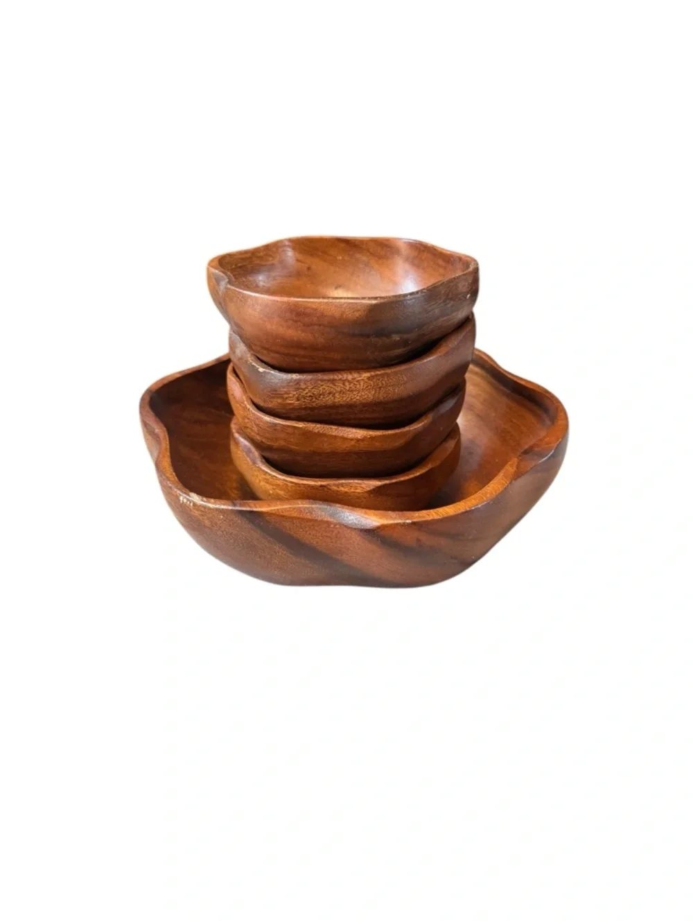 Vintage 5 Piece Monkey Pod Wood Salad Set Made In Philippines Retro Mid Century